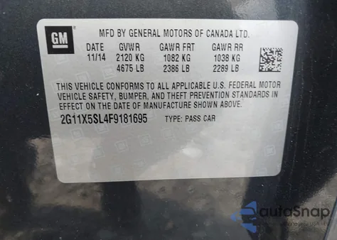 2015 Chevrolet Impala 1Fl z USA, uszkodzony, nr VIN 2G11X5SL4F9181695